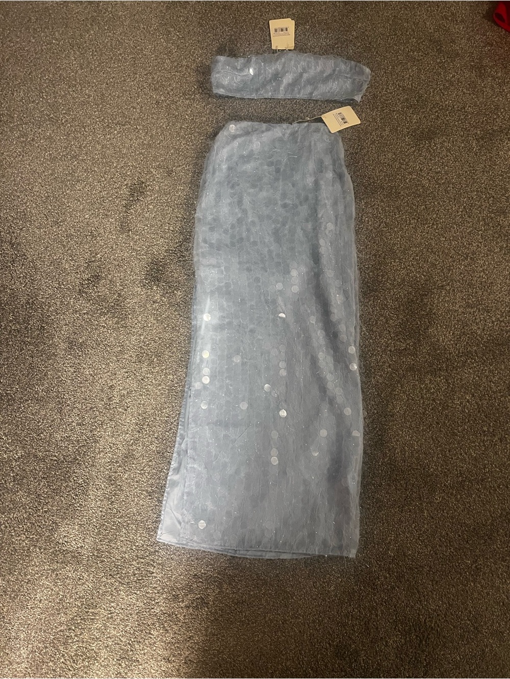 Peppermayo Light Blue Feathered Sequin Bandeau & Maxi Skirt Set - Picture 2 of 4